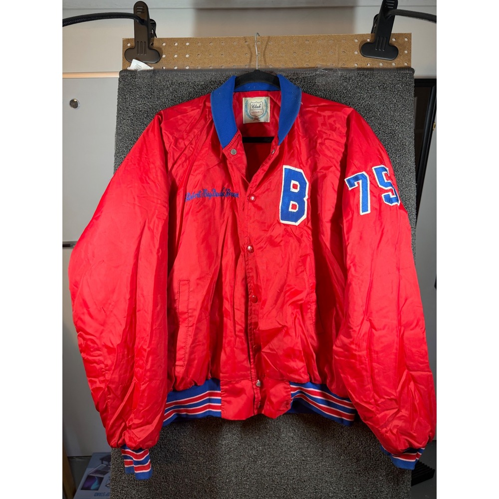 Club Apparel Varsity Jacket Mens L Red 1991 Brainerd Bills Football Bomber 394